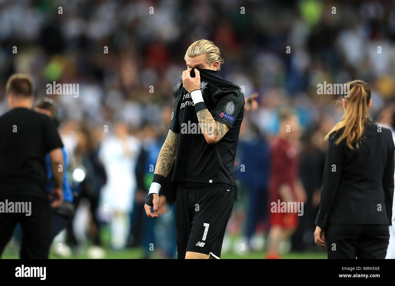 Liverpool goalkeeper Loris Karius appears dejected after the final whistle  during the UEFA Champions League Final at the NSK Olimpiyskiy Stadium, Kiev  Stock Photo - Alamy