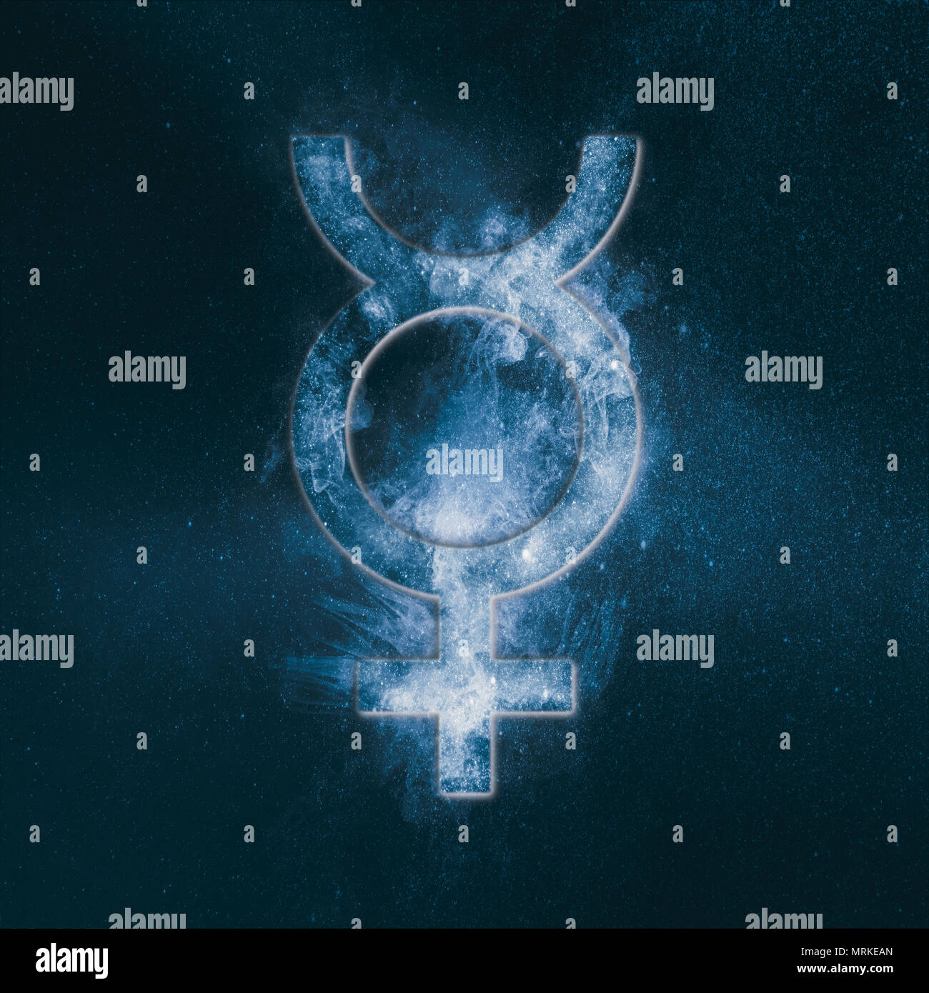 Mercury Symbol. Mercury sign. Abstract night sky background