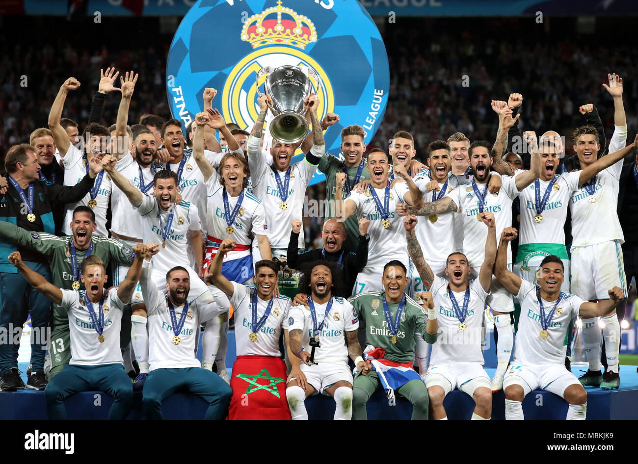Real Madrid celebrate with the trophy after the UEFA Champions League ...