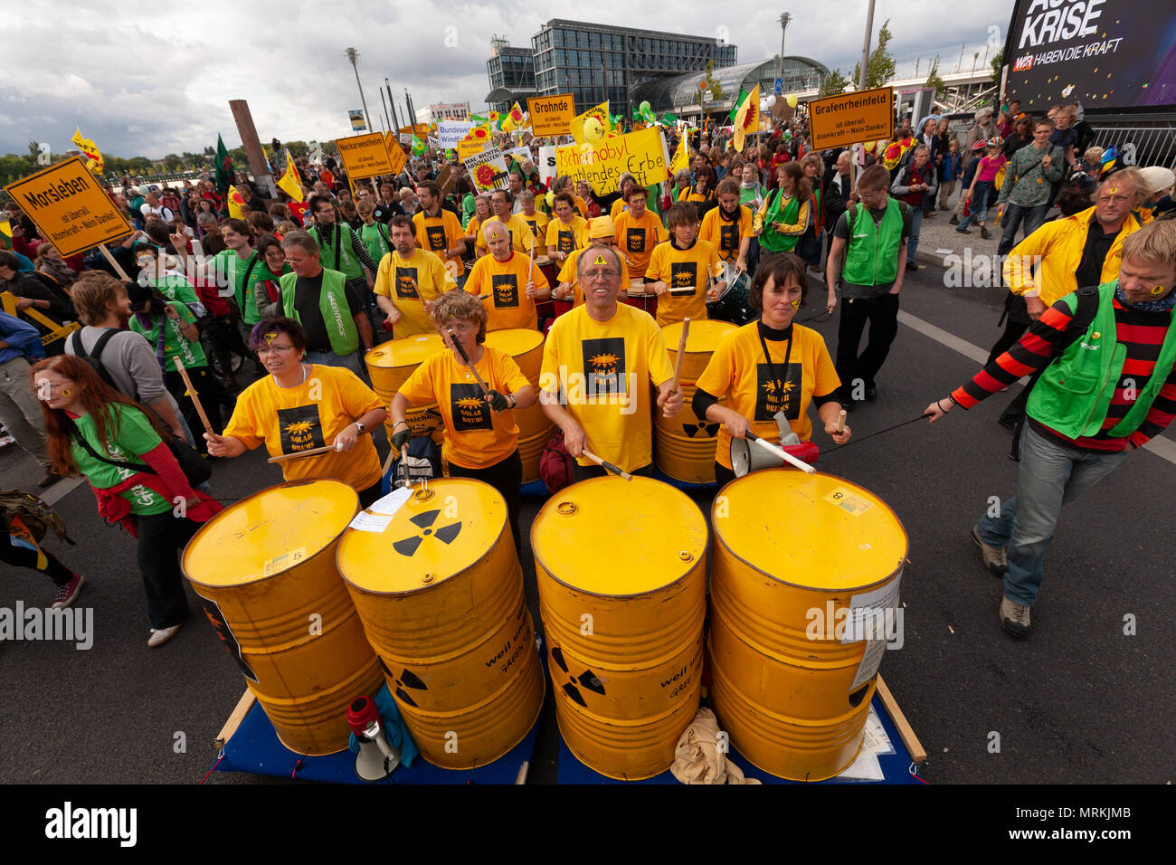 Rally against nuclear energy in front of Berlin Main station on September 5th, 2009. Stock Photo