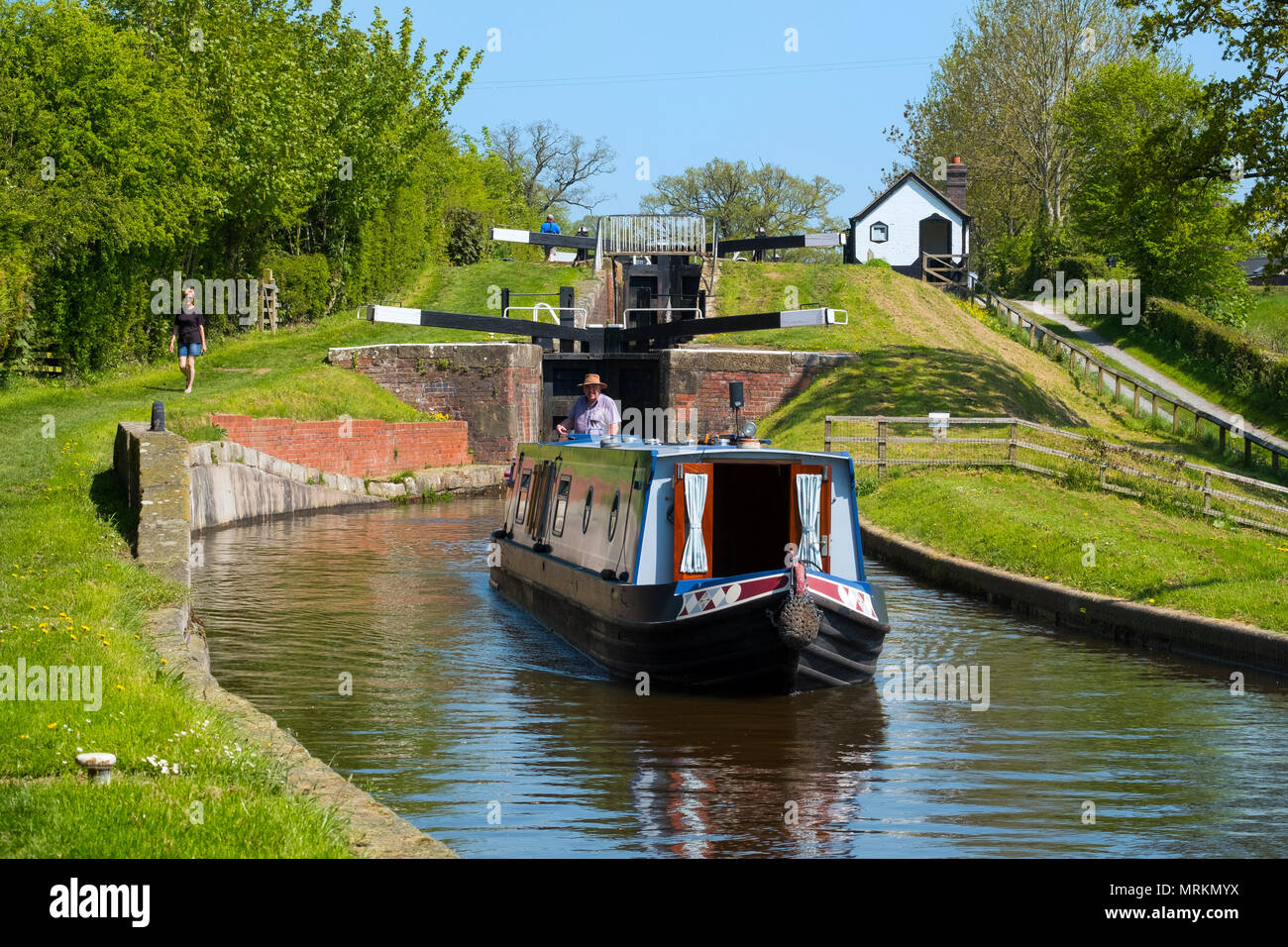 Canal boat on the Montgomery Canal at Frankton Locks, Shropshire, England, UK Stock Photo