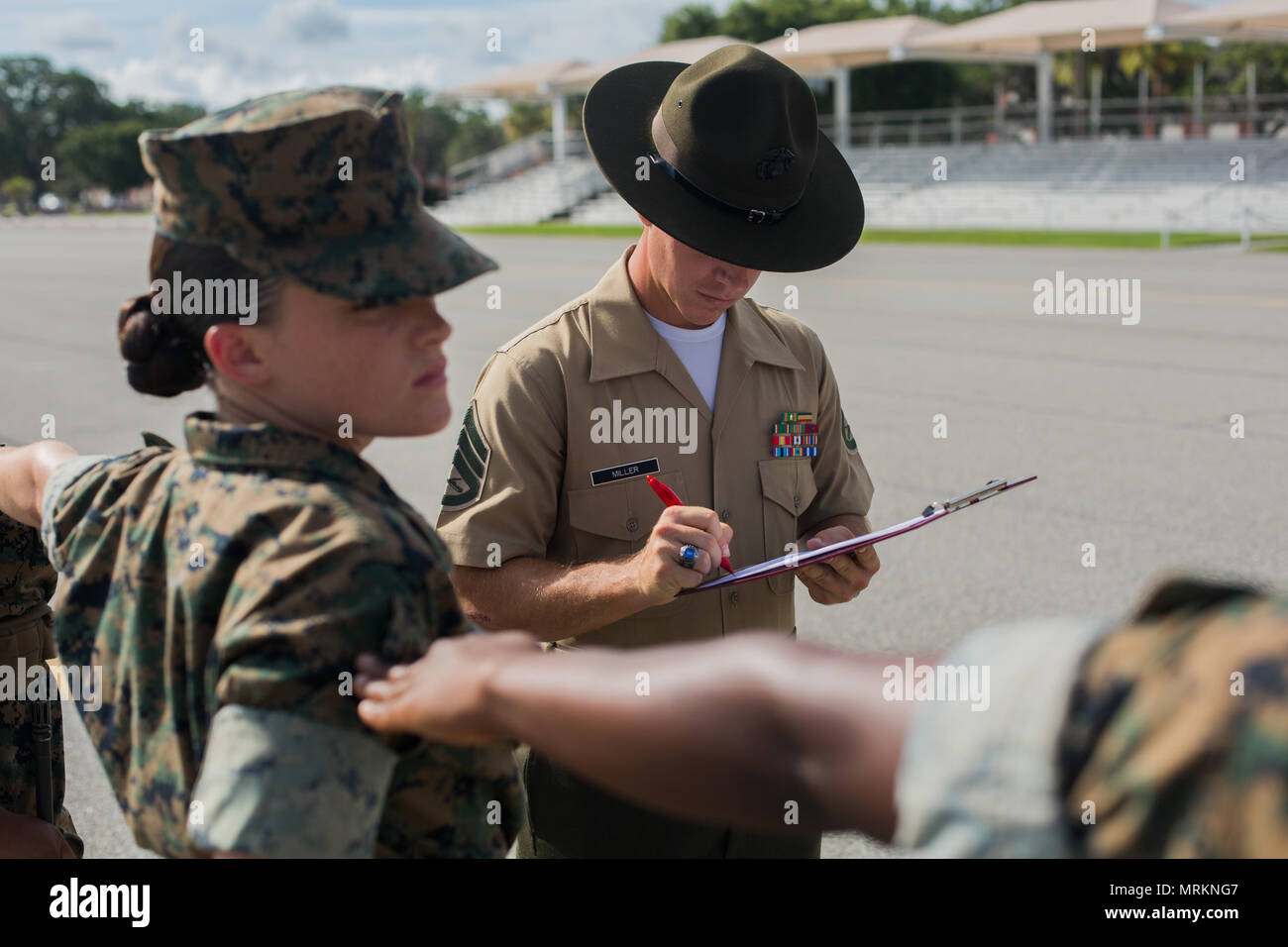 A Drill Instructor From Marine Corps Recruit Depot Parris Island Stock
