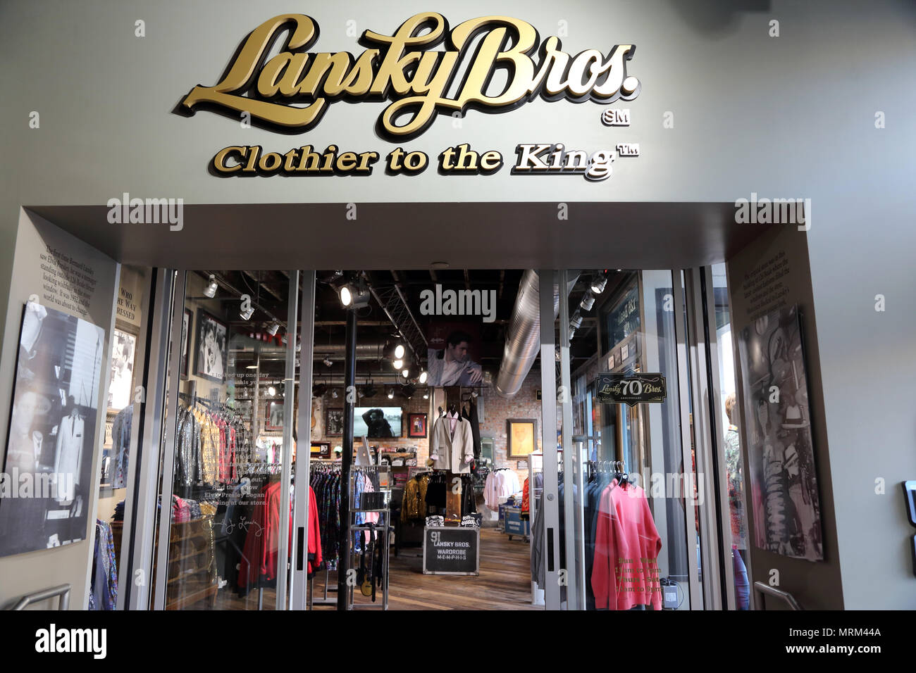 A shirt decorated with Elvis Presley s portraits for sale in the store of Lansky Bros Clothier to the King in Beale street. Memphis.Tennessee.USA Stock Photo Alamy