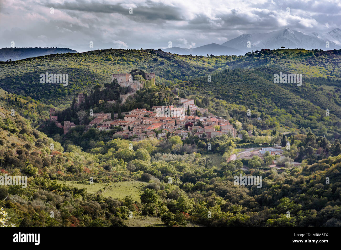 Medieval village of Castelnou in South West France Stock Photo