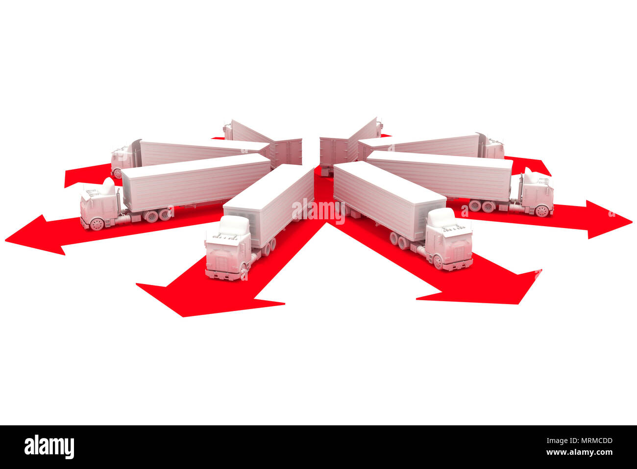 Trucks heading out for delivery, delivery trucks traveling in different directions Stock Photo
