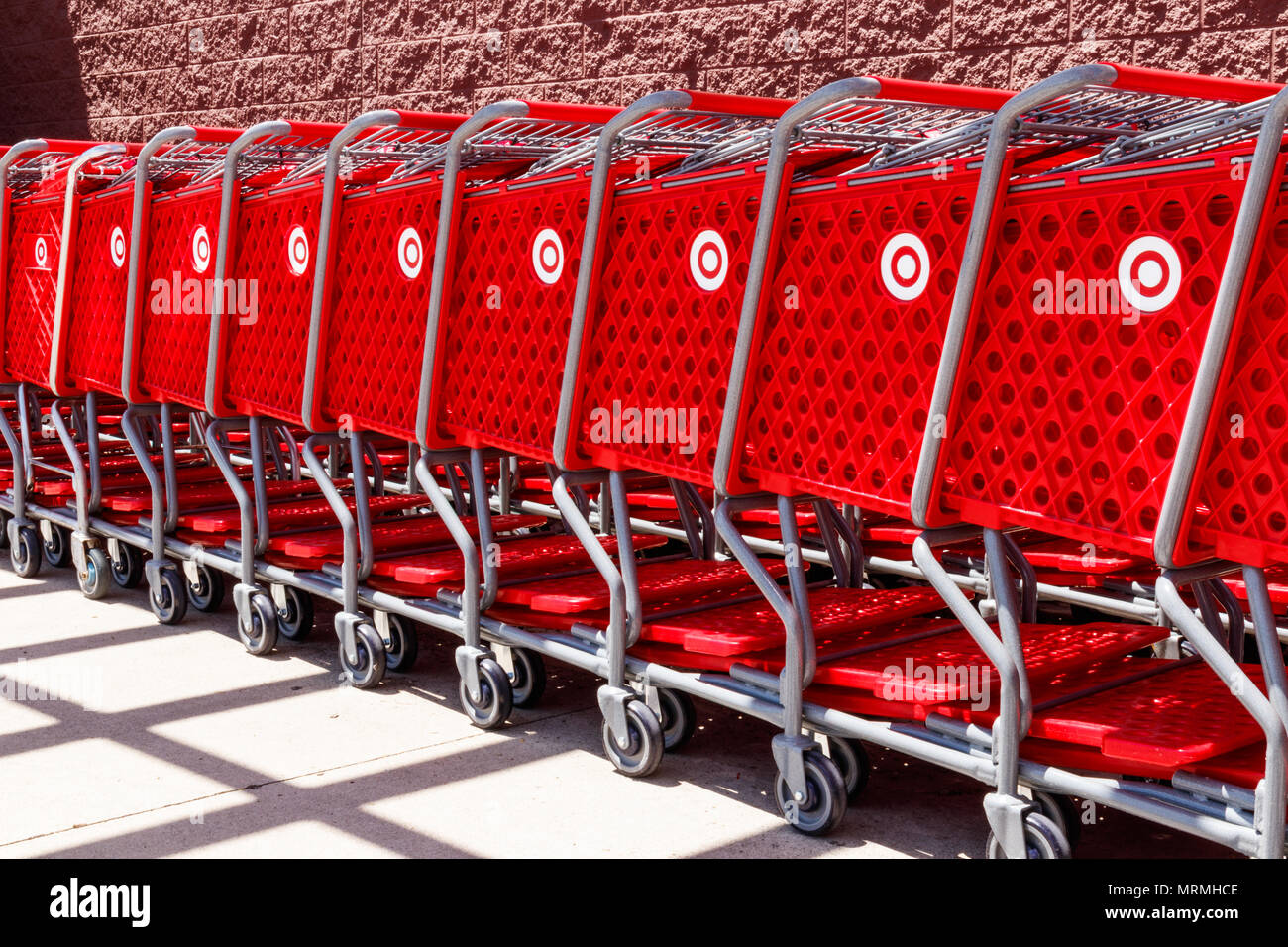 Kokomo - Circa May 2018: Target Retail Store Baskets. Target's online sales are booming but proving costly to profits II Stock Photo
