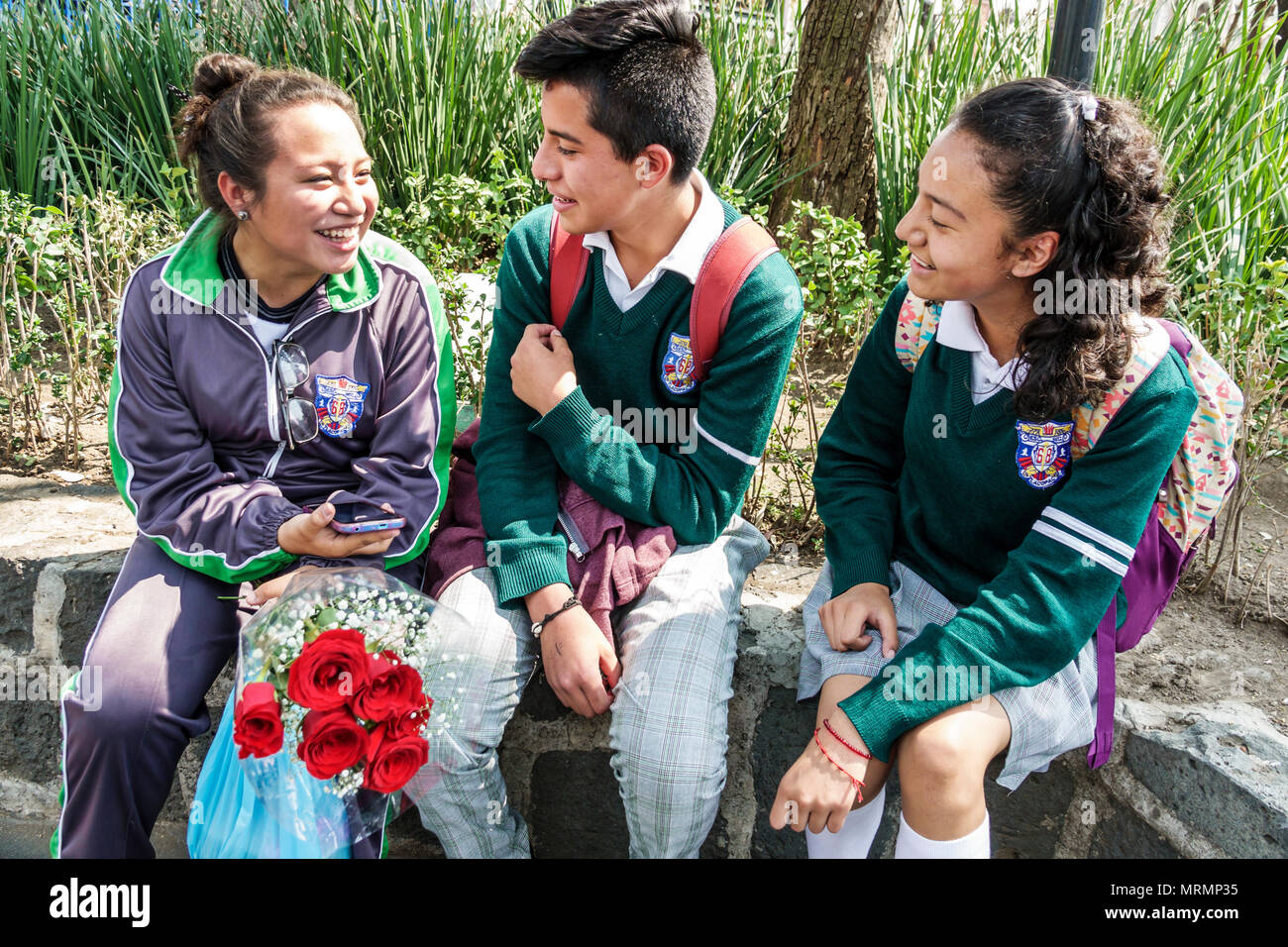 Mexico City,Hispanic Mexican,Alvaro Obregon San Angel,park,woman female women,boy boys,male kid kids child children,girl girls,teen teens teenager tee Stock Photo