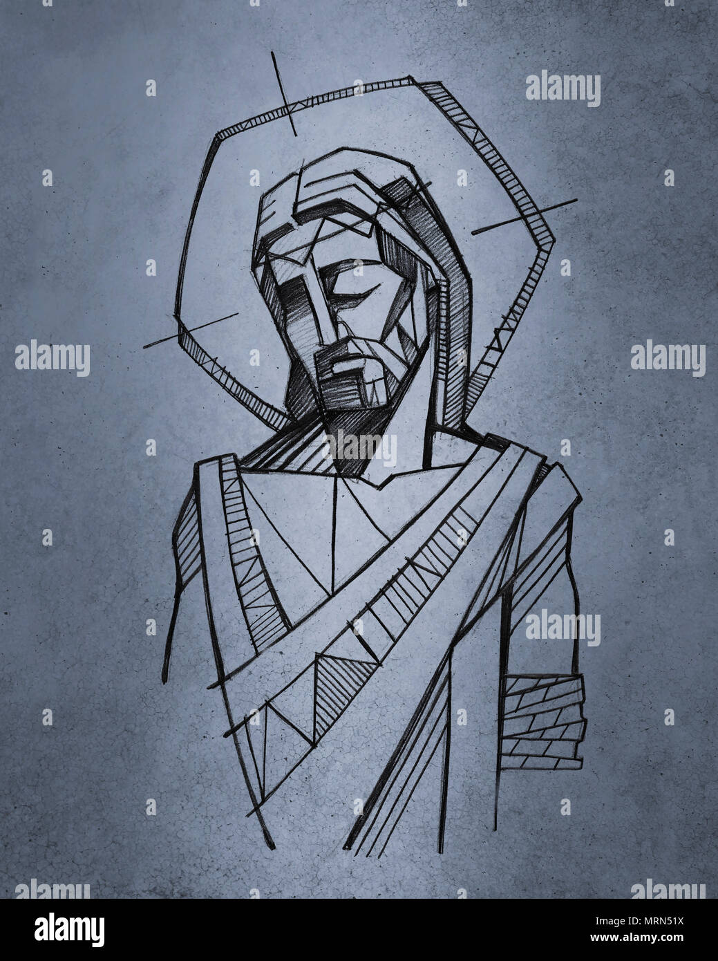 Hand drawn illustration or drawing of Jesus Christ at his Passion Stock ...