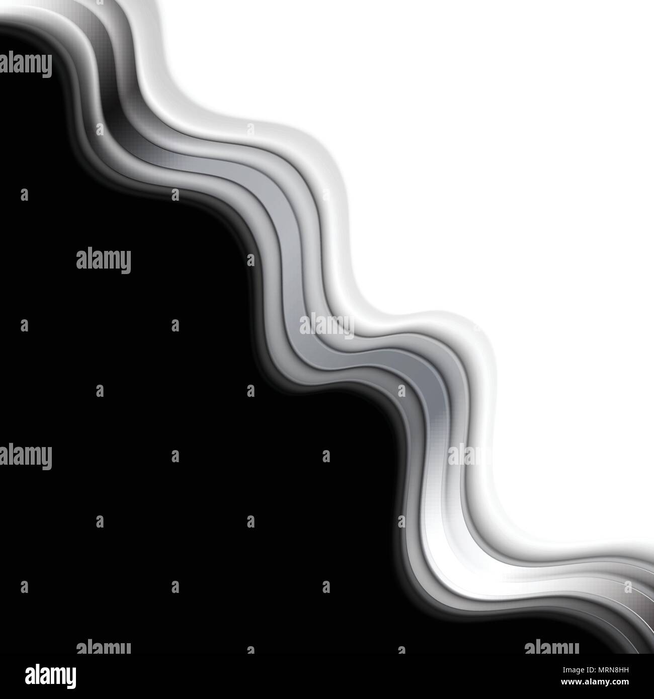 Black and white background with metallic wave. Vector silver design Stock Vector