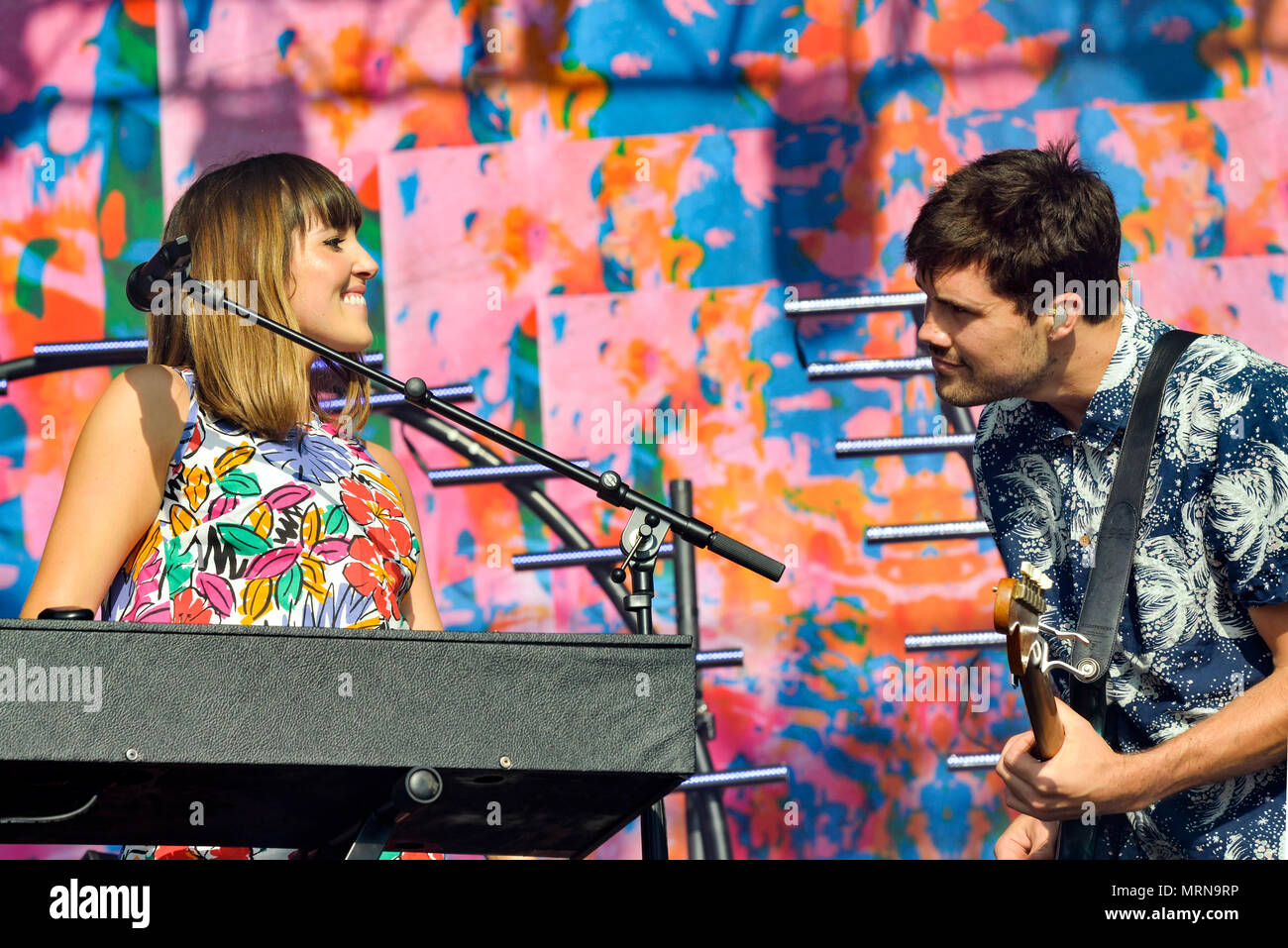 Napa Valley, California, May 26, 2018, Josephine Vander Gucht of the band Oh Wonder on stage at the 2018 BottleRock Festival in Napa California. Stock Photo