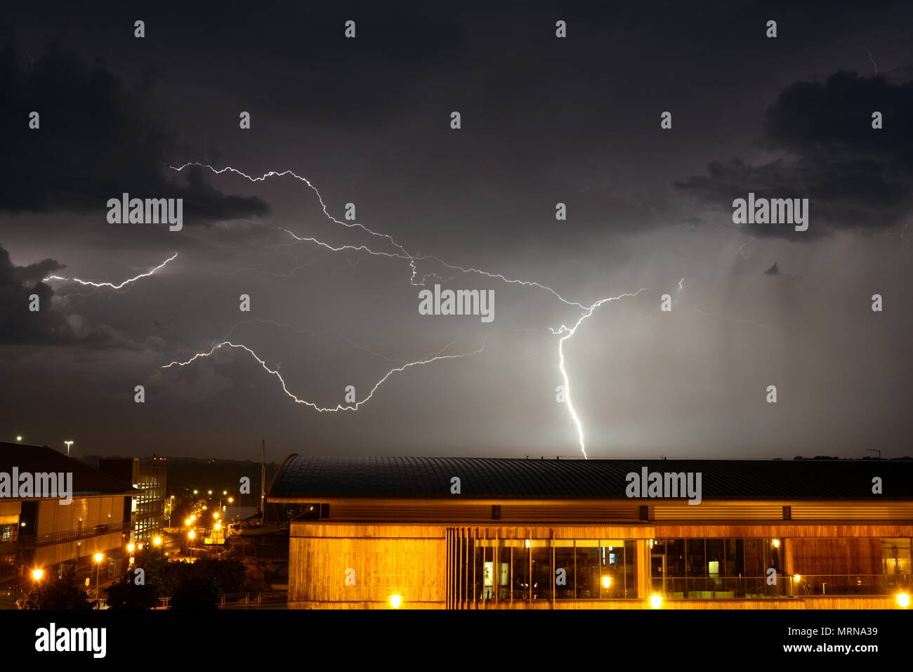 Chatham, Kent, UK, 27th May 2018 Bank holiday storm hits south east England with multiple lightning strikes. Credit: stuart bingham/Alamy Live News  Stock Photo