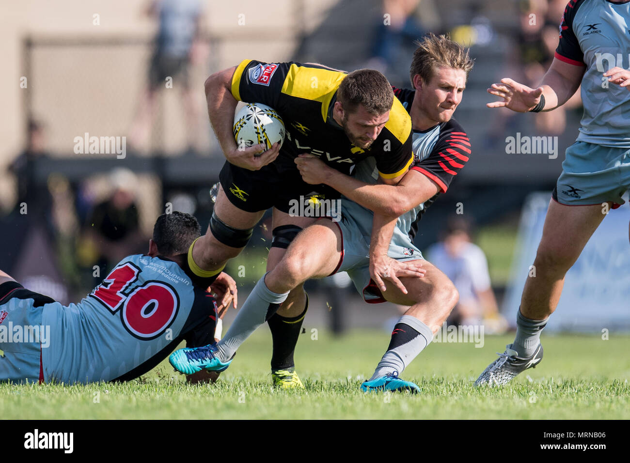 Houston, TX, USA. 26th May, 2018. Major League Rugby action between the Houston SaberCats and the Utah Warriors at Dyer Stadium in Houston, TX. The Warriors won the game 36 to 30.Trask Smith/CSM/Alamy Live News Stock Photo