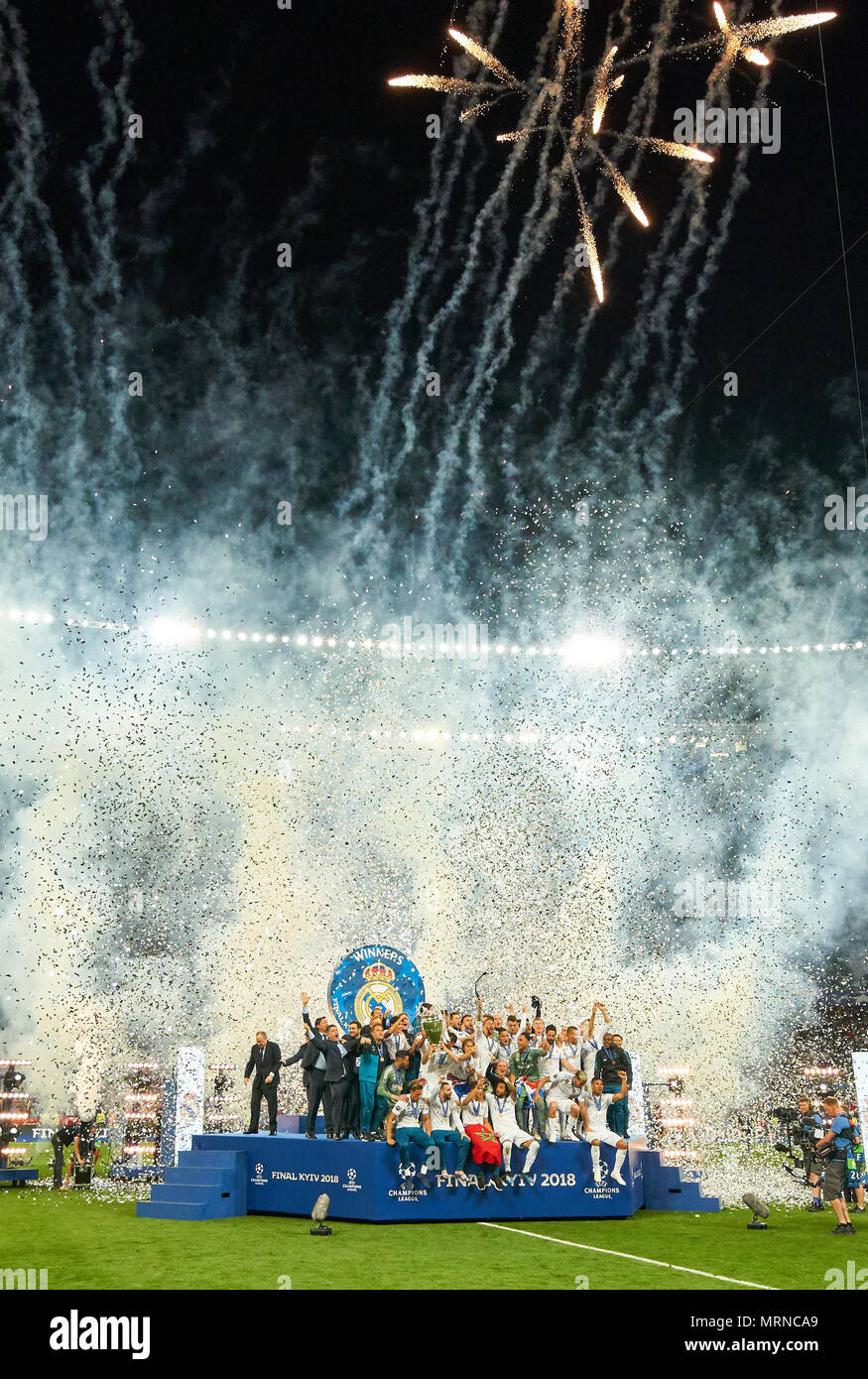 UEFA Champions League Finale, Soccer, Kiev, May 26, 2018 Winners ceremony  Sergio RAMOS, Real Madrid 4 Cristiano RONALDO, Real Madrid 7 , Luka MODRIC,  Real Madrid 10 , celebration 5th title with