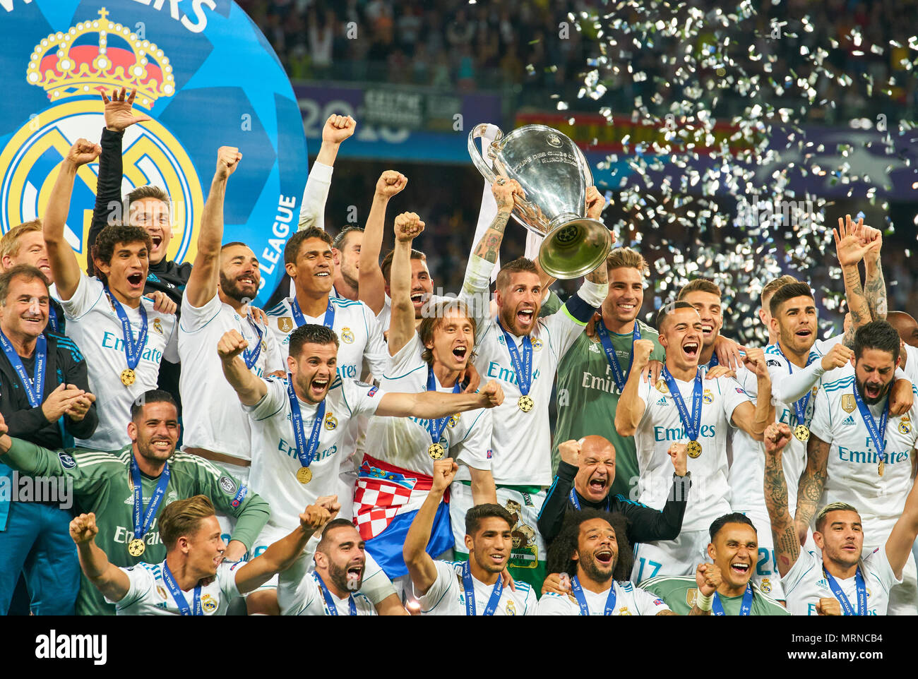 UEFA Champions League Finale, Soccer, Kiev, May 26, 2018 Winners ceremony  Sergio RAMOS, Real Madrid 4 Cristiano RONALDO, Real Madrid 7 , Luka MODRIC,  Real Madrid 10 , Sergio RAMOS, Real Madrid