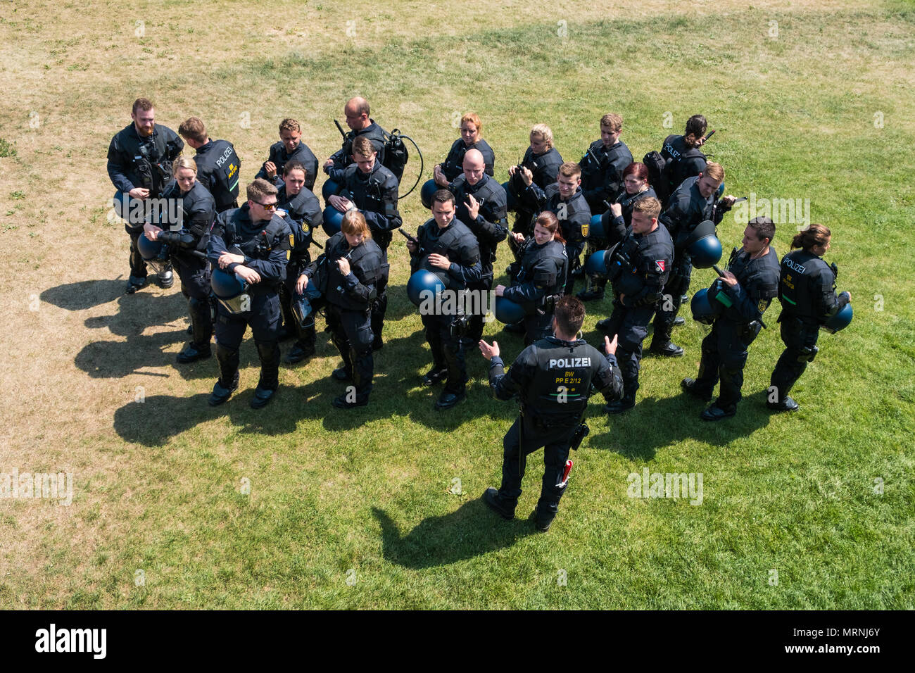 Berlin, Germany - may 27, 2018: Group of german policemen at Counter-protest against the  AFD / Alternative for Germany (German: Alternative für Deutschland, AfD), a right-wing to far-right political party in Germany. Stock Photo