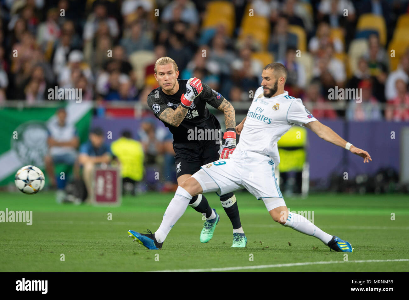 Karim Mostafa Benzema of Real Madrid he scored the first goal for his team    during the UEFA Champions League Final match between Real Madrid CF 3-1  Liverpool FC at NSC Olimpiyskiy Stadium in Kiev, Ukraine, on May 26, 2018. (Photo by Maurizio Borsari/AFLO) Stock Photo