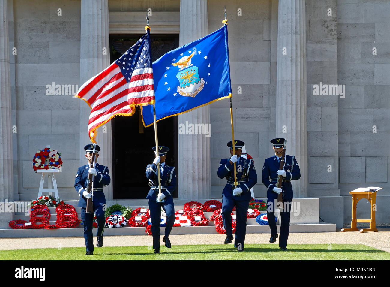Brookwood American Military Cemetery, Surrey, UKBrookwood American Military Cemetery, Surrey, UK. Sun 27th May 2018 Brookwood American Cemetery, Surrey UK. The Colors are retired by the Color Guard USAF 501st CSW, RAF Alconbury Credit: wyrdlight/Alamy Live News Stock Photo
