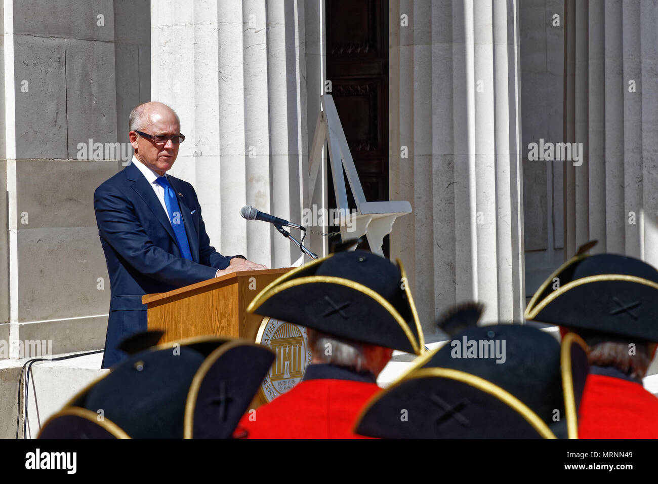 Brookwood American Military Cemetery, Surrey, UKBrookwood American Military Cemetery, Surrey, UK. Sun 27th May 2018 Brookwood American Cemetery, Surrey UK. Ambassador Johnson's address at the Memorial Day Ceremony. Credit: wyrdlight/Alamy Live News Stock Photo
