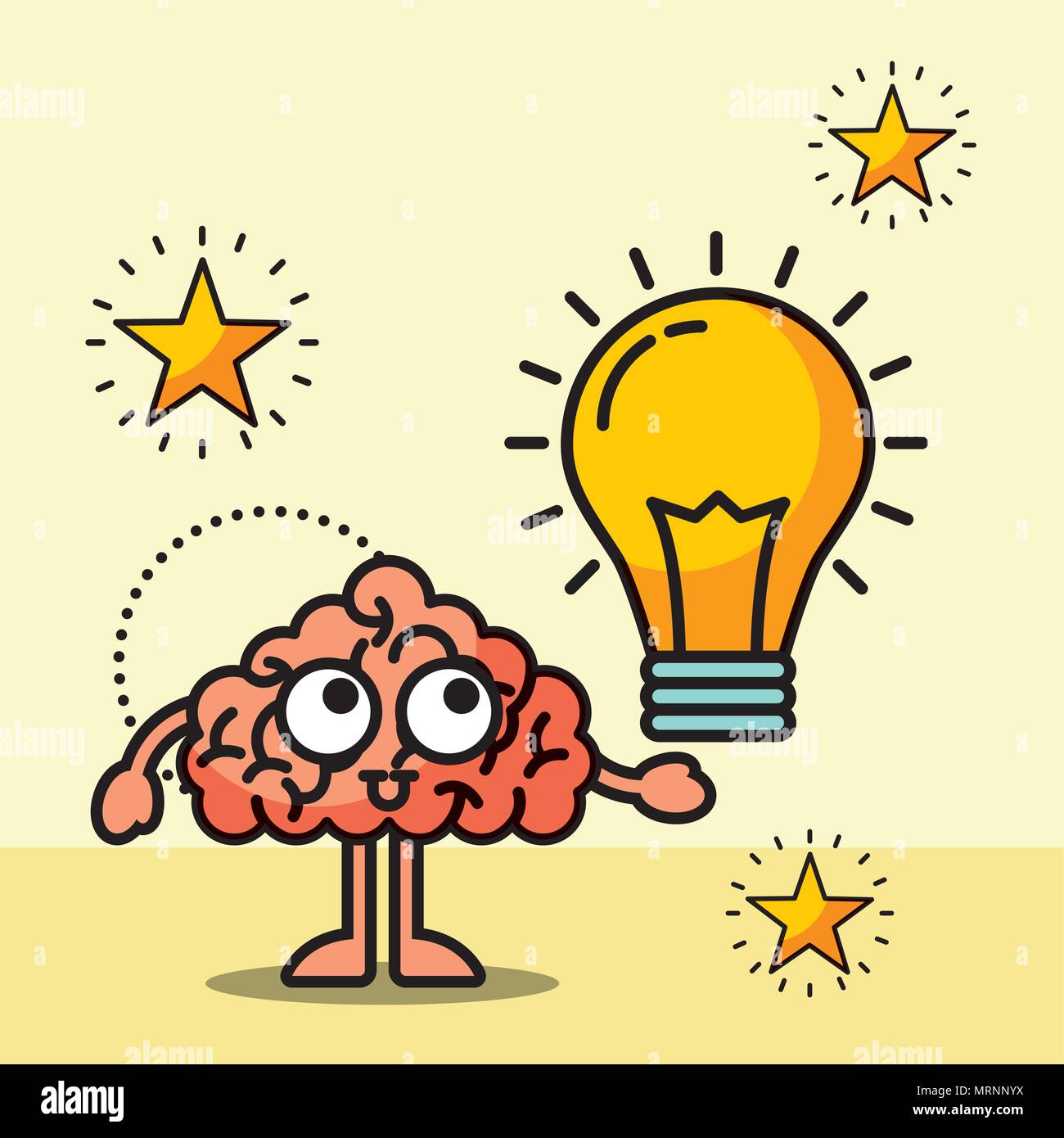 Cartoon Brain With Lightbulb Cartoon Brain Bulb Creativity Idea Vector