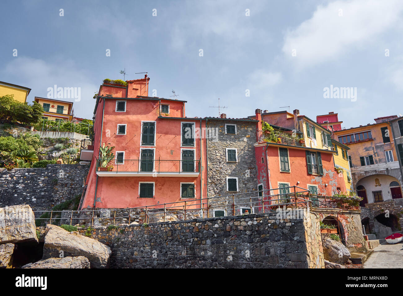 Colourful Typical Medieval Houses Of Tellaro Liguria Italy Stock
