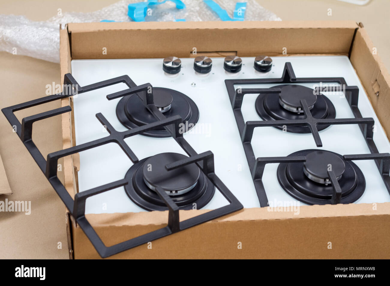 Gas stove in a warehouse in a package, top view Stock Photo - Alamy
