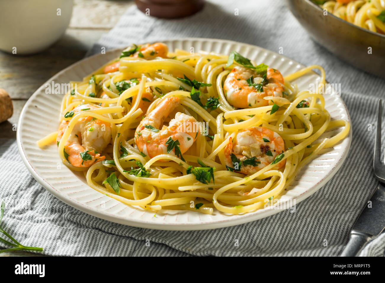 Homemade Lemon Shrimp Scampi with Garlic and Parsley Stock Photo