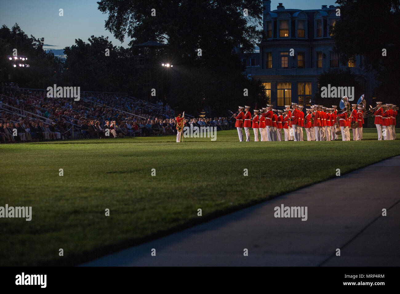 U.S. Marines with 'The Presidents Own' United States Marine Band perform during an evening parade at Marine Barracks Washington, Washington, D.C., June 23, 2017. Evening parades are held as a means of honoring senior officials, distinguished citizens and supporters of the Marine Corps. (U.S. Marine Corps photo by Lance Cpl. Stephon L. McRae) Stock Photo