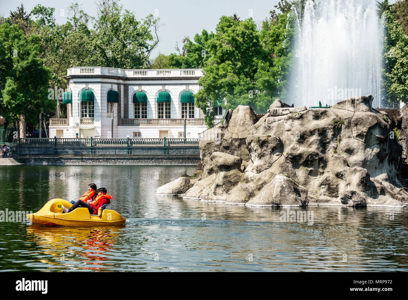 Mexico City,Polanco,Hispanic ethnic Bosque de Chapultepec forest park parque,lake,Casa del Lago Juan Jose Arreola,cultural center,paddleboat,pedal boa Stock Photo