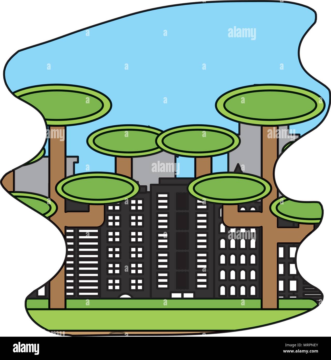 color building city landscape with nature trees Stock Vector Image ...
