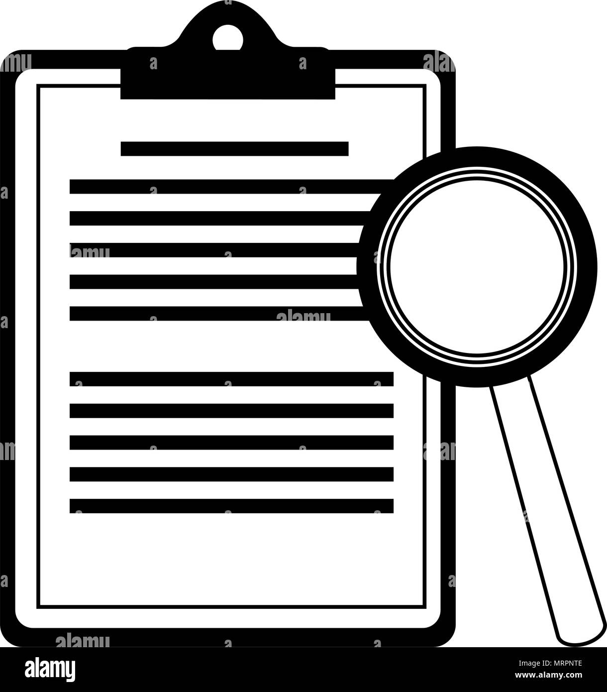 Clipboard with magnifying glass in black and white Stock Vector Image