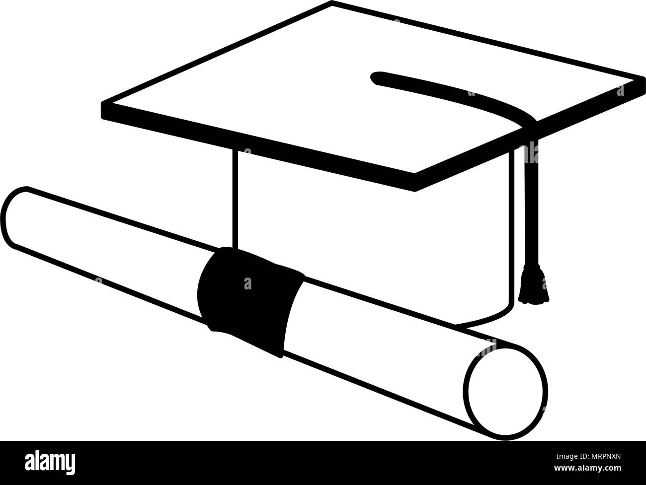 Graduation cap and diploma in black and white Stock Vector Image & Art ...