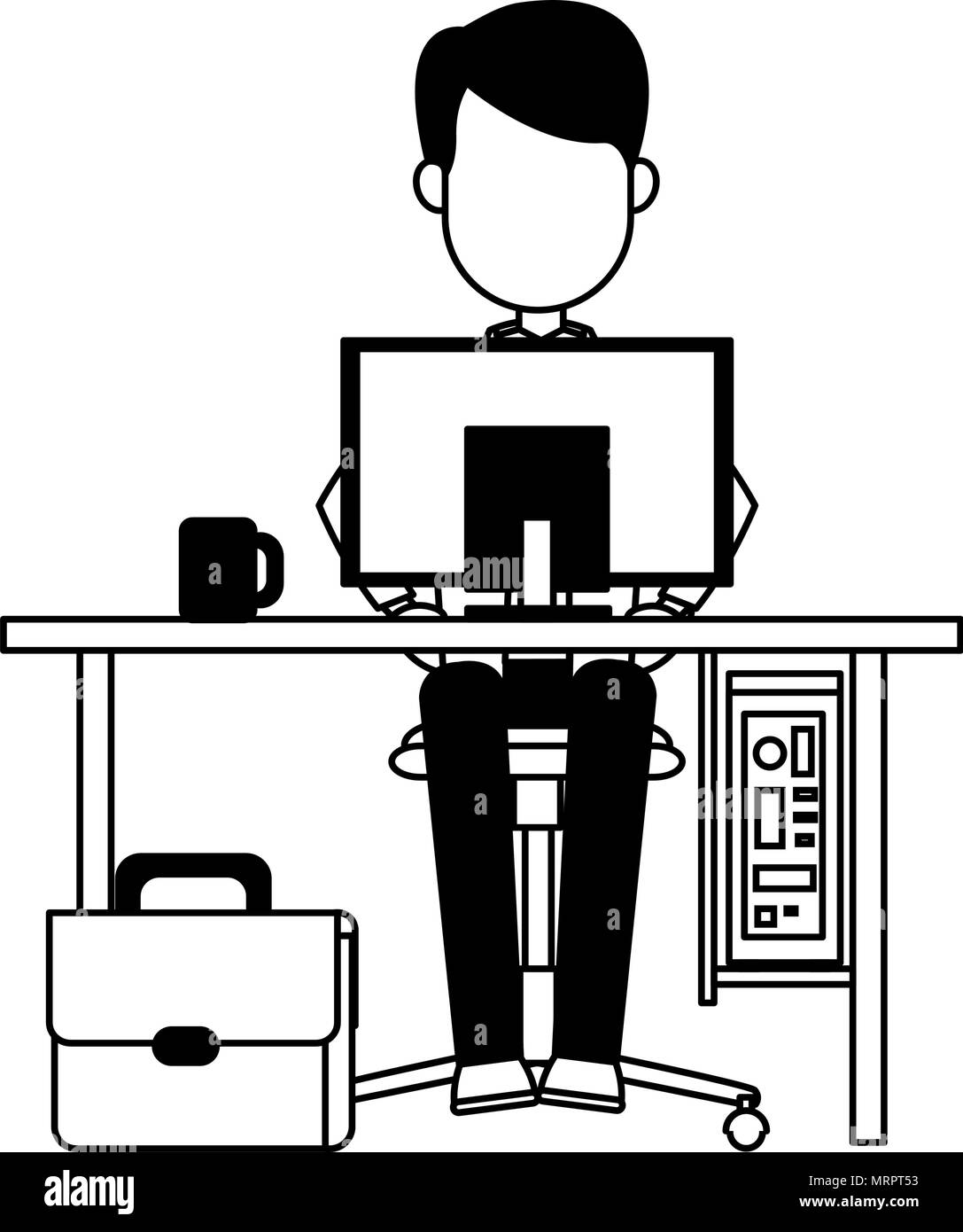 Man working in computer in black and white Stock Vector Image & Art - Alamy