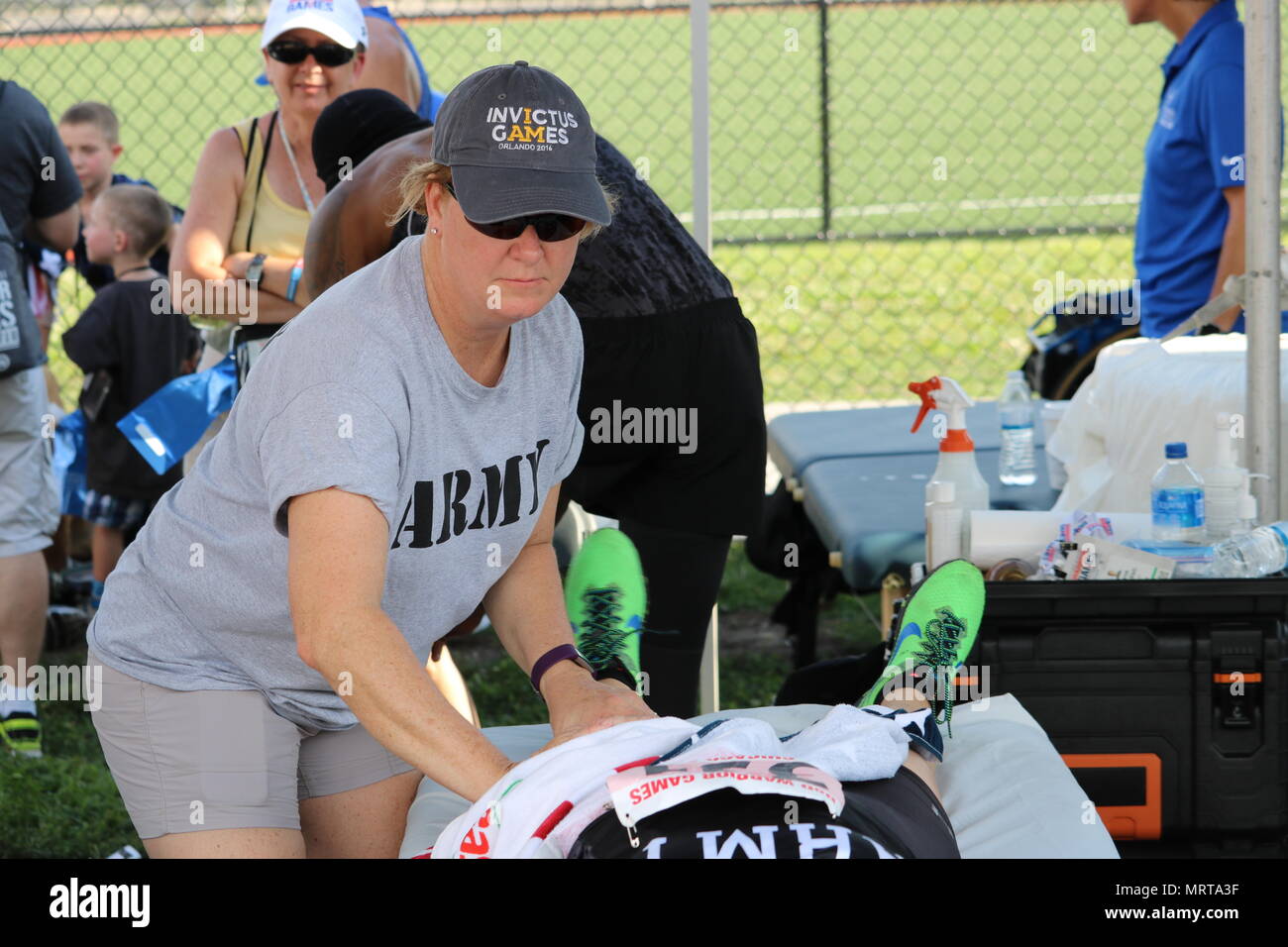 Team Army sports massage therapist Jane Kordish keeps one of her