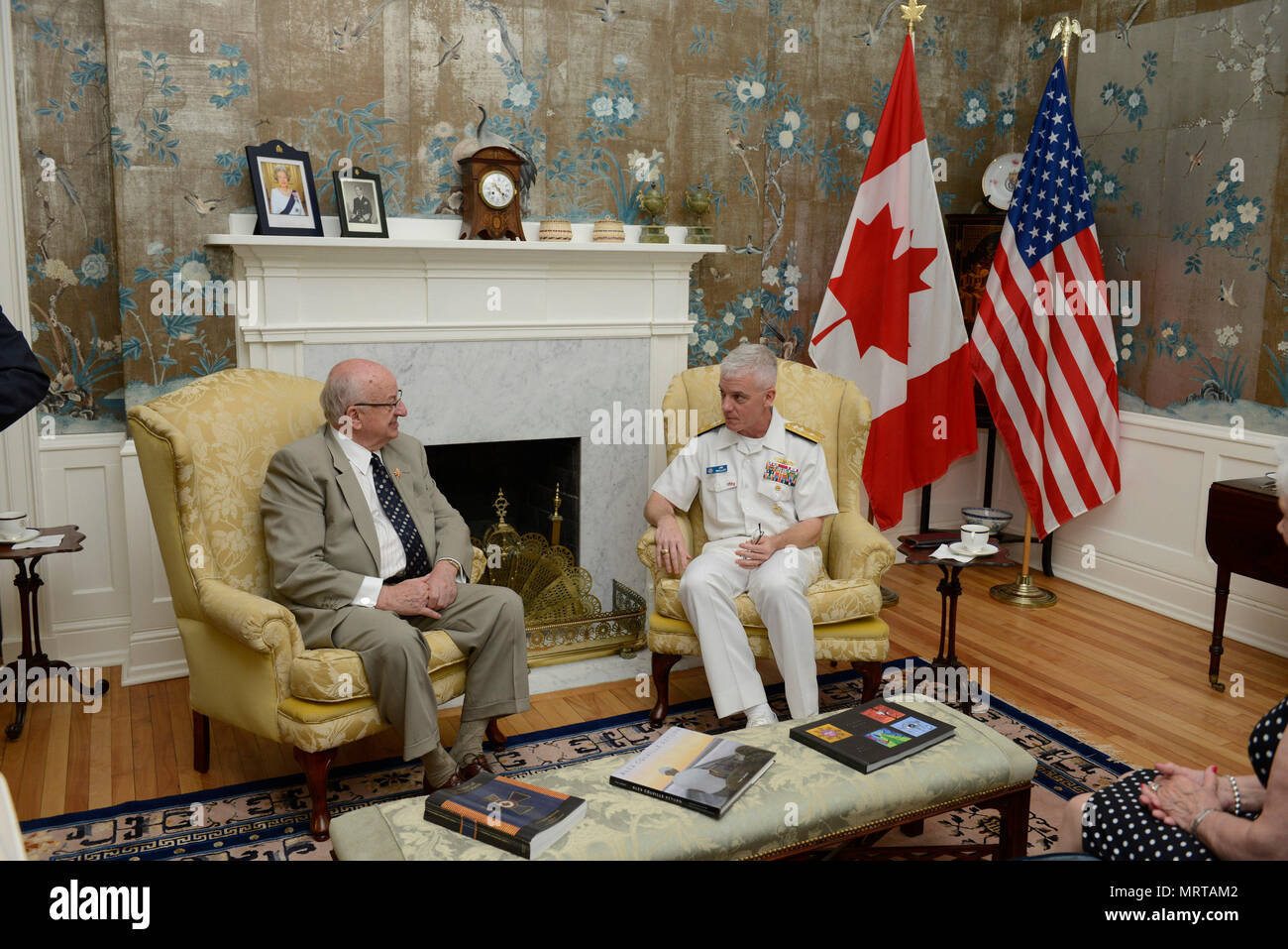 170629-N-YZ751-075   HALIFAX, Nova Scotia (June 29, 2017) Rear Adm. Jim Malloy, commander of Carrier Strike Group (CSG) 10, right, meets with Nova Scotia Lieutenant-Governor Arthur LeBlanc. Malloy is meeting senior leadership in Halifax, Nova Scotia, as part of the Canada 150 anniversary celebration with the aircraft carrier USS Dwight D. Eisenhower (CVN 69)(Ike) port visit. (U.S. Navy photo by Mass Communication Specialist 1st Class Tony D. Curtis) Stock Photo