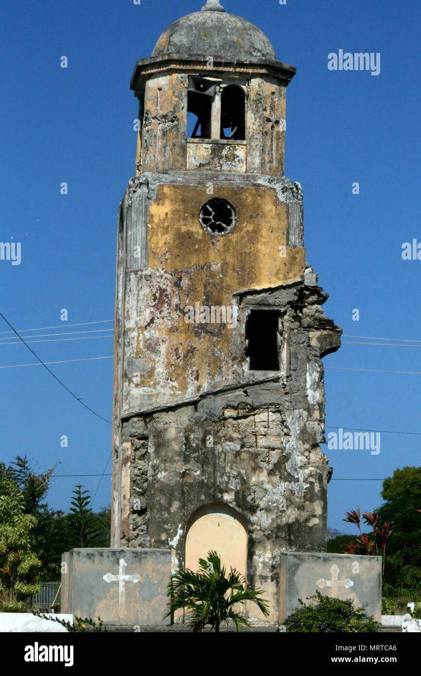 Close up of Old San Jose Church bell tower, Tinian Stock Photo