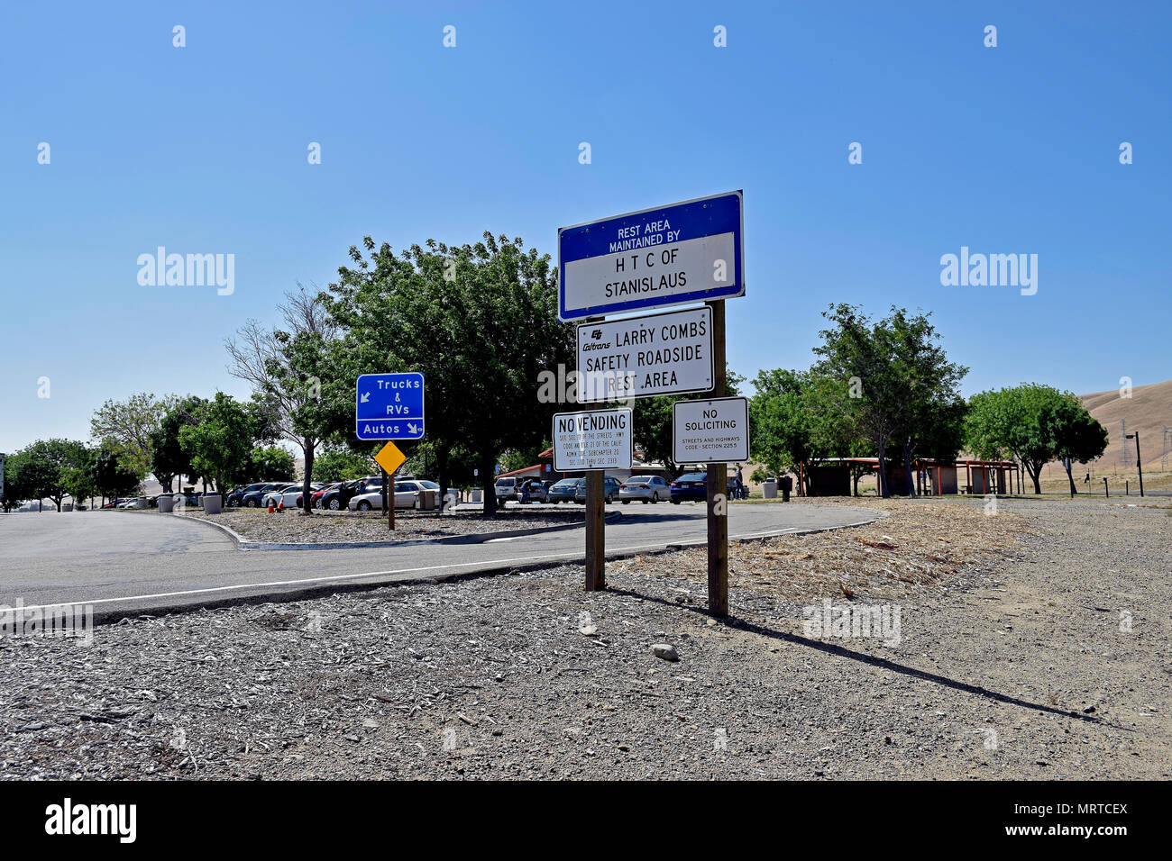 Larry Combs safety roadside rest area along I-5 freeway in California Stock Photo