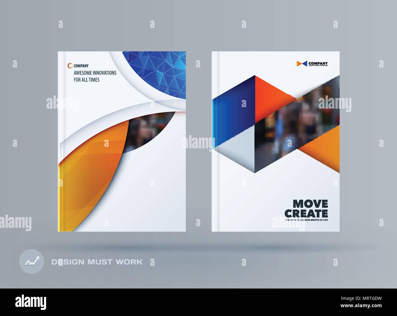 Brochure design round template. Colourful modern abstract set, annual report with circle for branding. Stock Vector