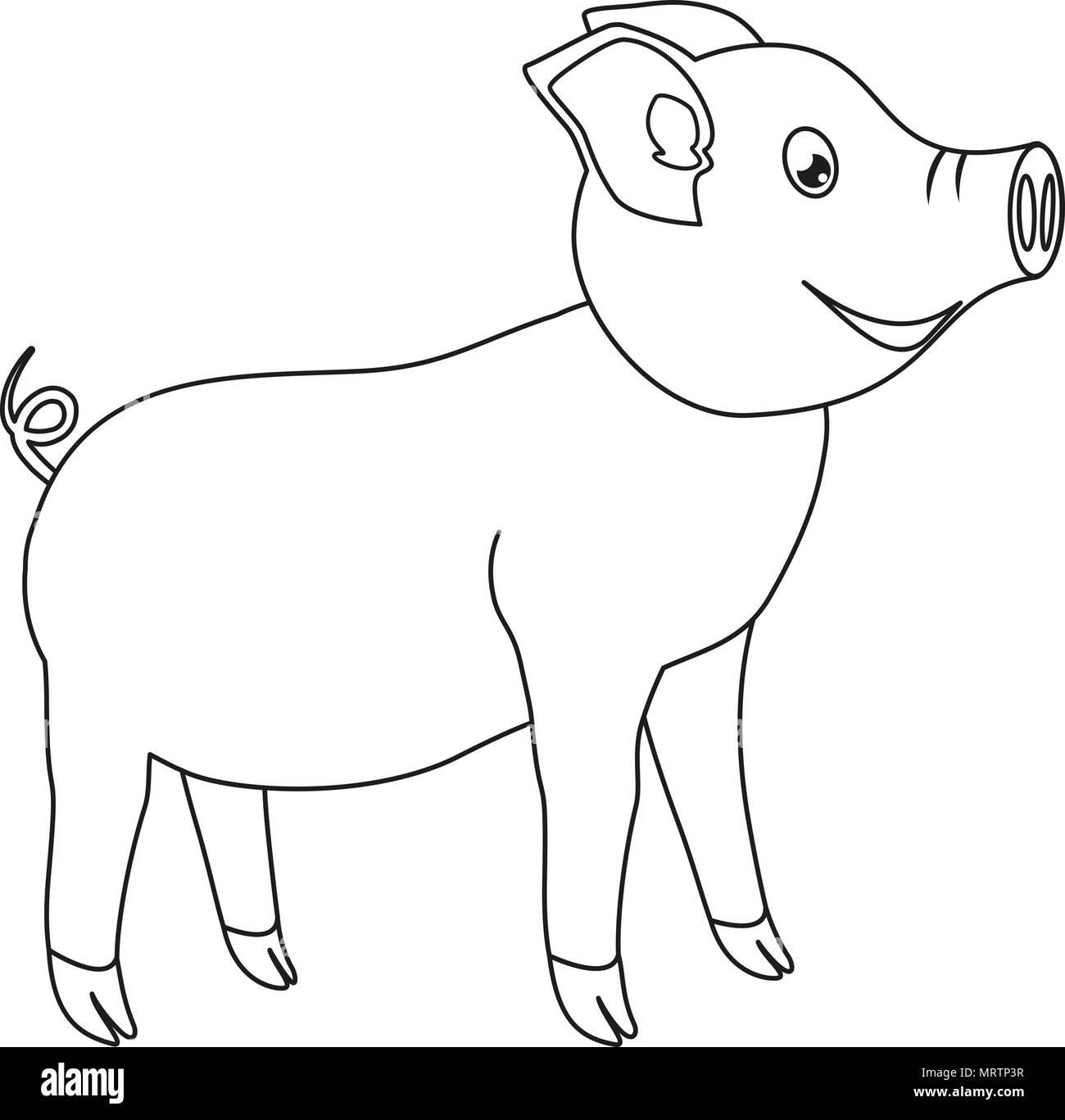 Line art black and white happy pig Stock Vector