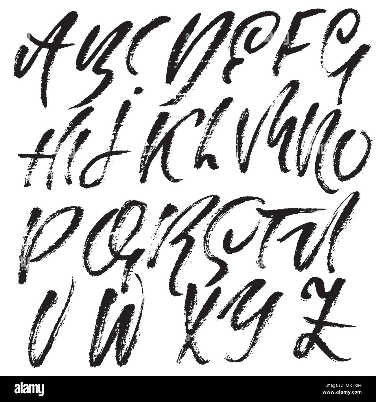 Grunge distress font. Modern dry brush ink letters. Handwritten ...