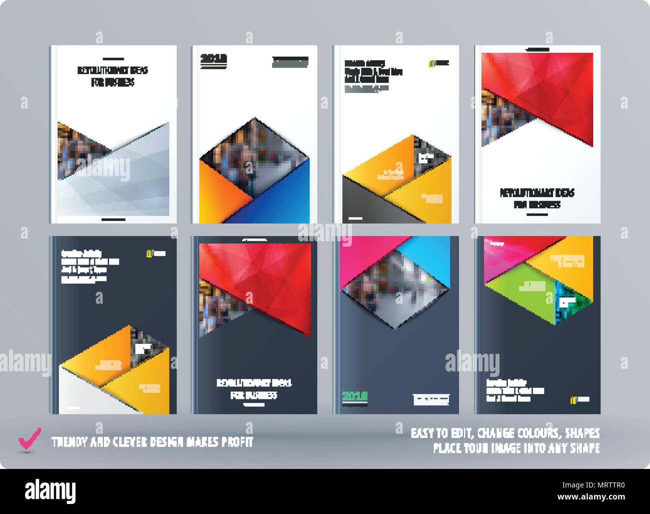 Brochure design rectangular template. Colourful modern abstract set, annual report with material design for branding. Stock Vector