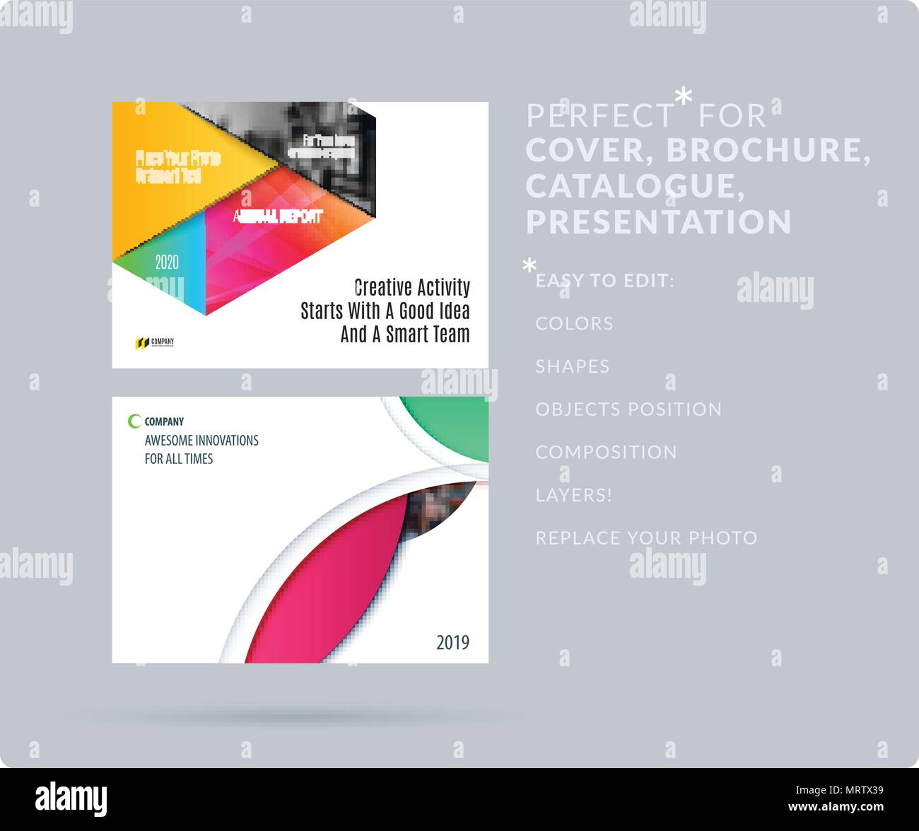 Material design style presentation template with colourful rectangles ...