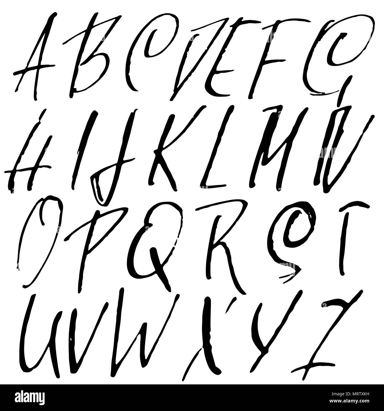 Grunge simple font. Modern dry brush ink letters. Handwritten alphabet ...