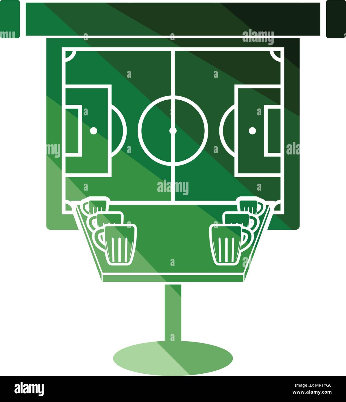 Sport bar table with mugs of beer and football translation on ...