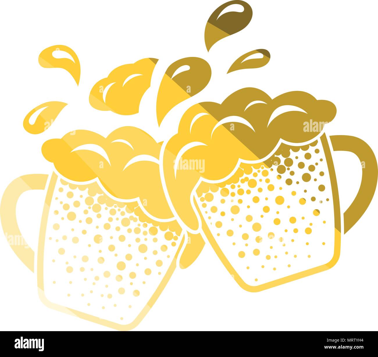 Two clinking beer mugs with fly off foam icon. Flat color design ...