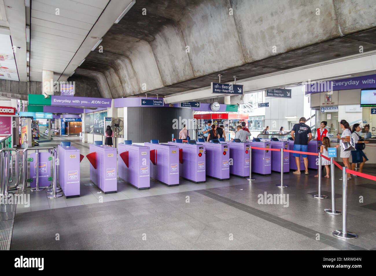 Bangkok, Thailand-28th March 2018:  Asoke BTS station Entry and exit turnstiles. Stock Photo