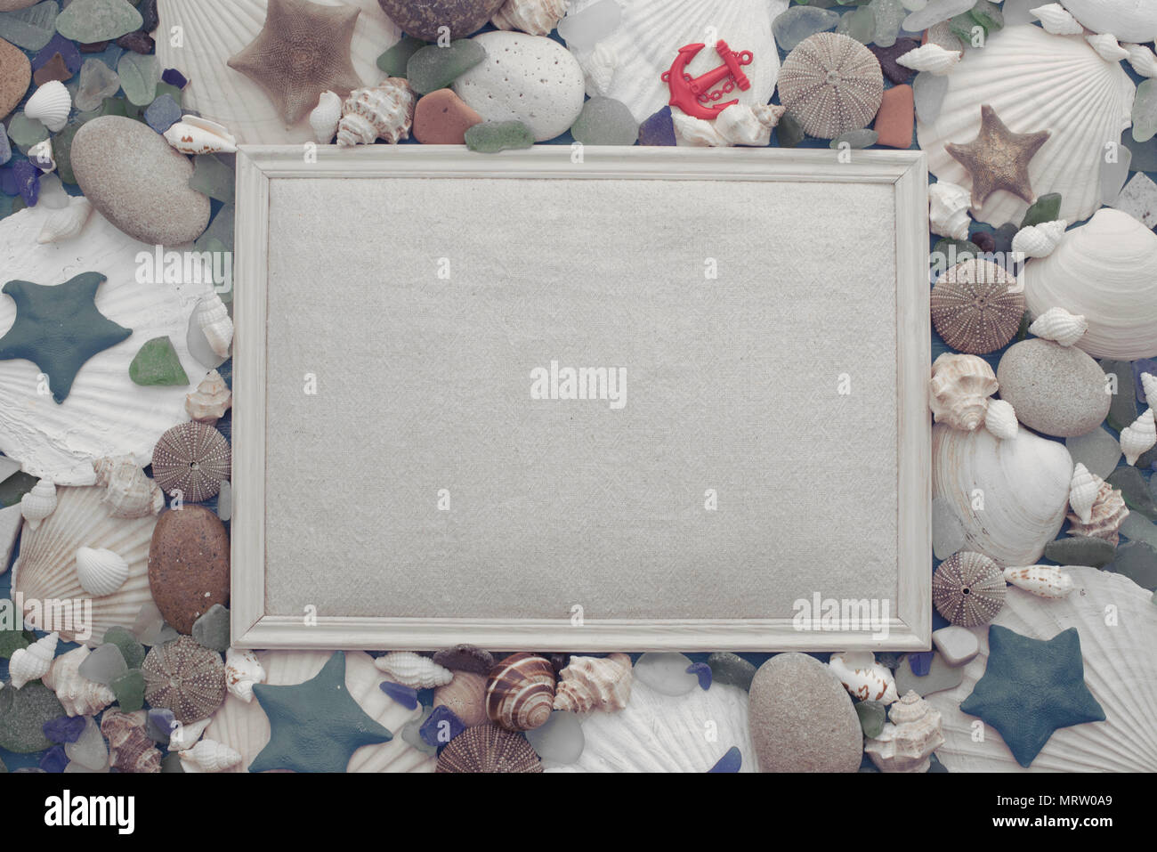 Sea Shellstone Background Natural wooden retro sea shell stone background. Decorative composition ...