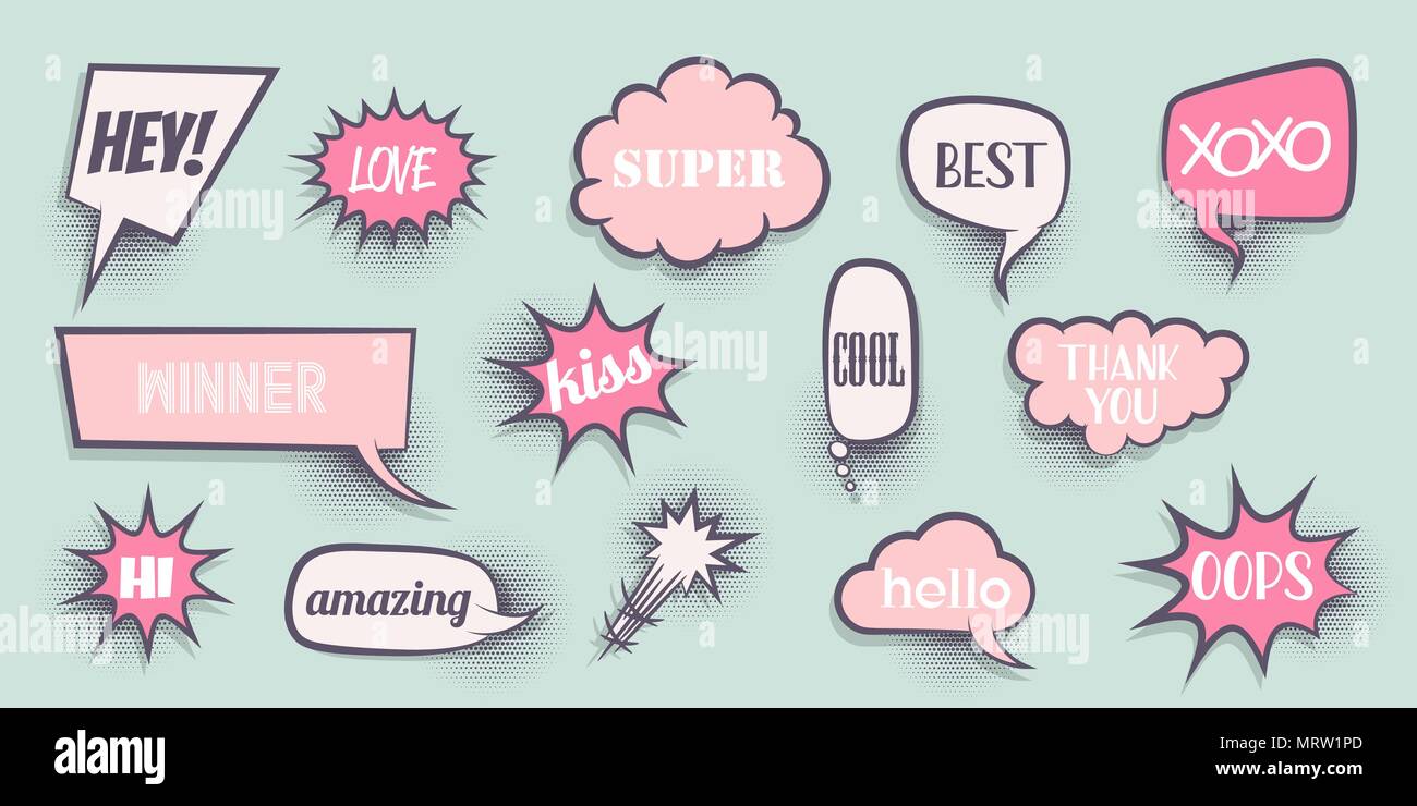 Comic text speeech bubble pop art Stock Vector