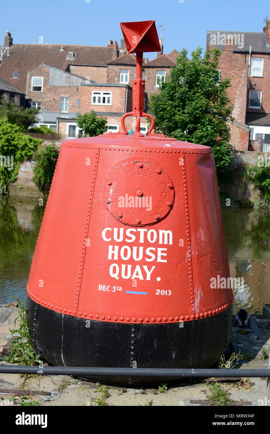 Red buoy, Custom House Quay, Haven River Witham, Boston, Lincolnshire, UK Stock Photo