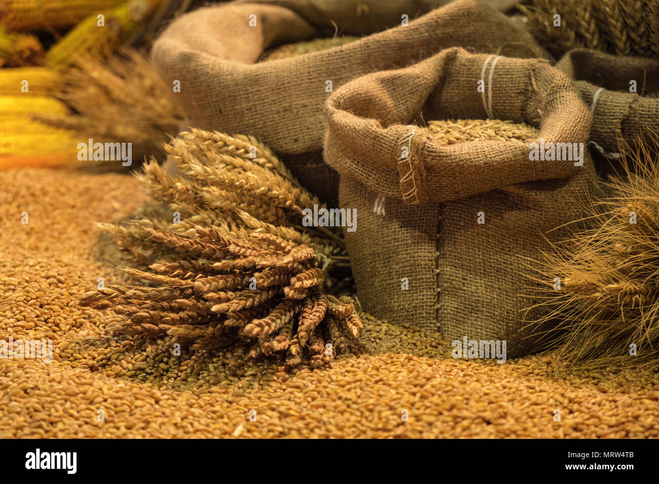Assortment Of Grains And Cereals In Canvas Bags With