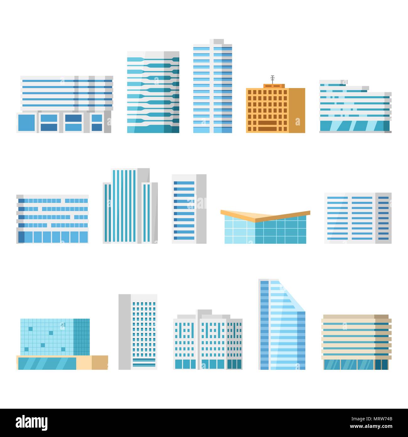 City buildings, isolated vector cartoon set Stock Vector